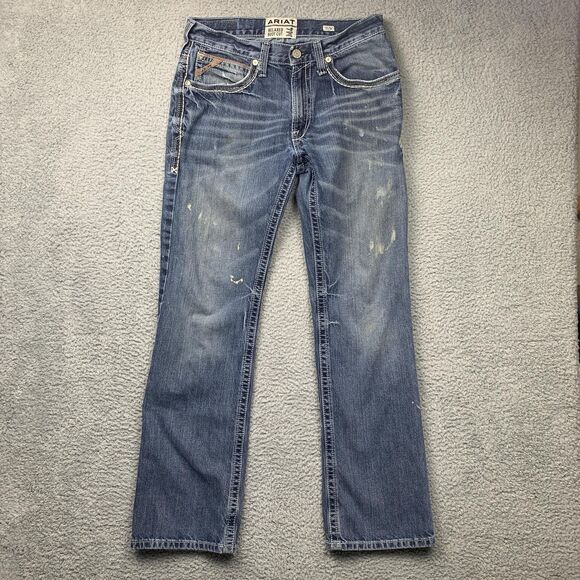 Ariat M4 Coltrane Jeans Mens 31 Blue Bootcut Work Cowboy Thrashed Denim READ - Picture 1 of 16
